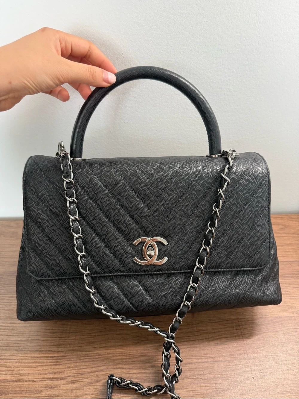 Chanel Caviar Chevron Quilted Small Coco Handle Flap Black (*price is firm*)